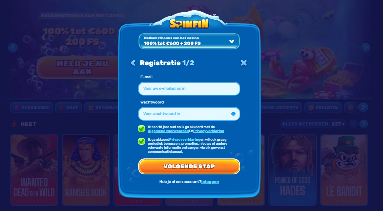 spinfin casino aanmelden
